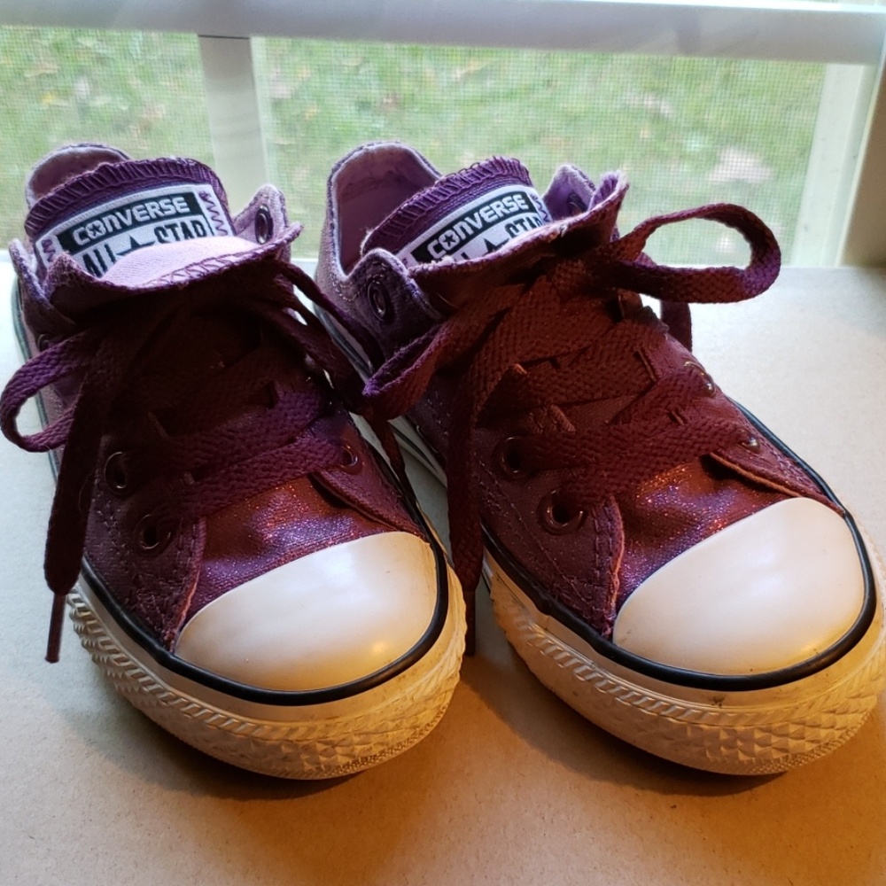 Converse size 11 Purple sparkle double tongue pink
